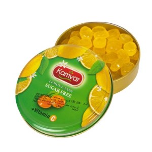 آبنبات رویال بدون قند و رژیمی با طعم لیمو قوطی 150 گرمی کامور