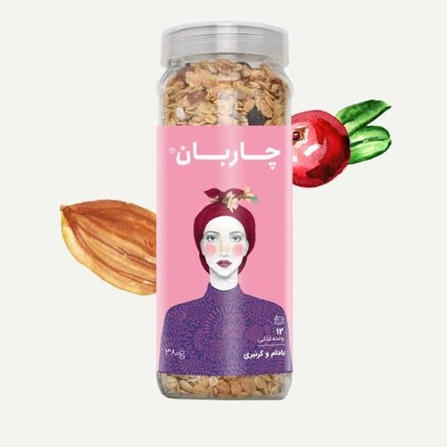 موسلی بادام و کرنبری شیشه ای 380گرم چاربان